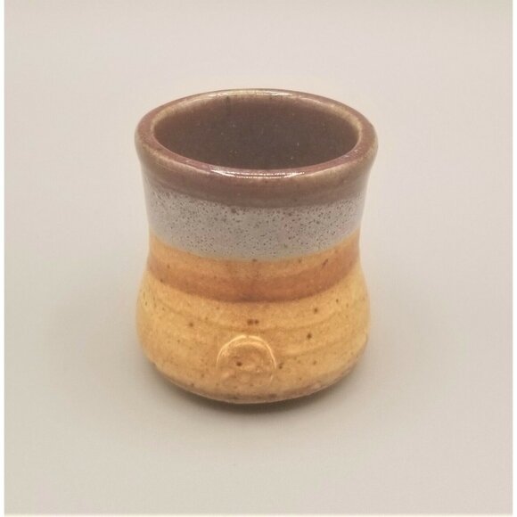 Studio Art Pottery Mini Cup Pot Vessel Desert Color Blue Brown Terracotta Signed - Picture 1 of 7